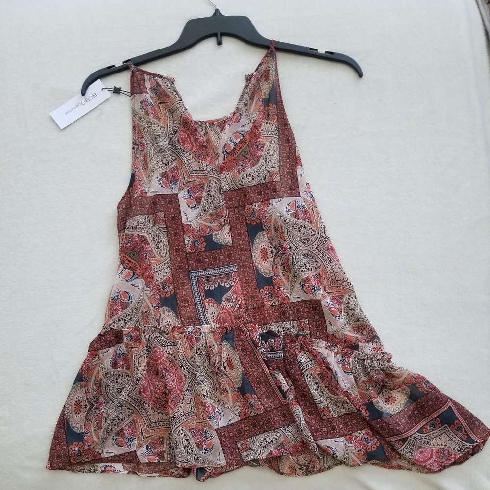 BCBGeneration Orange Spice Semi-Sheer Sleeveless Top, Size: M